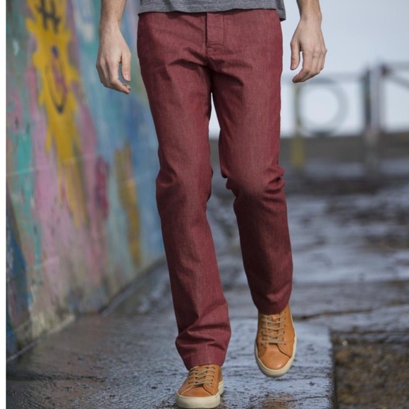 Gustin Chambray Slim Fit Chino Pants - Men's Size 29*29 - Red - Picture 9 of 11